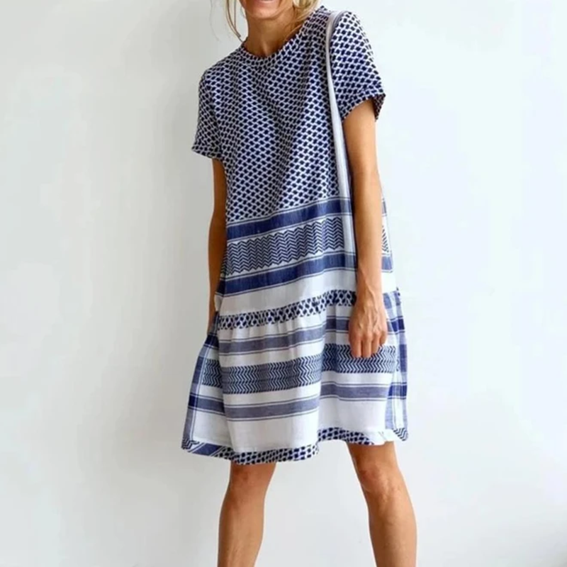 Boho Geometric Print A-line Dress Oversize Mini Dress For Women MusePointer