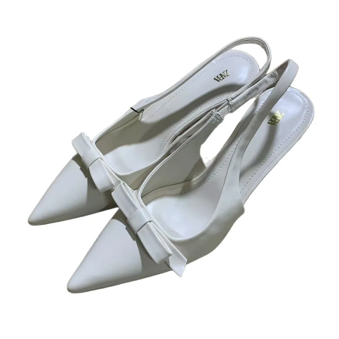 Breakj Breakj Moonlight! Temperamental Bow White Back Empty Sandals Women Spring 2025 Korean Version Of Daily Commute Fine Heel Single Shoe Tips
