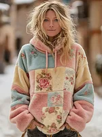 Women's Retro Bohemian Floral Pattern Plush Hoodie