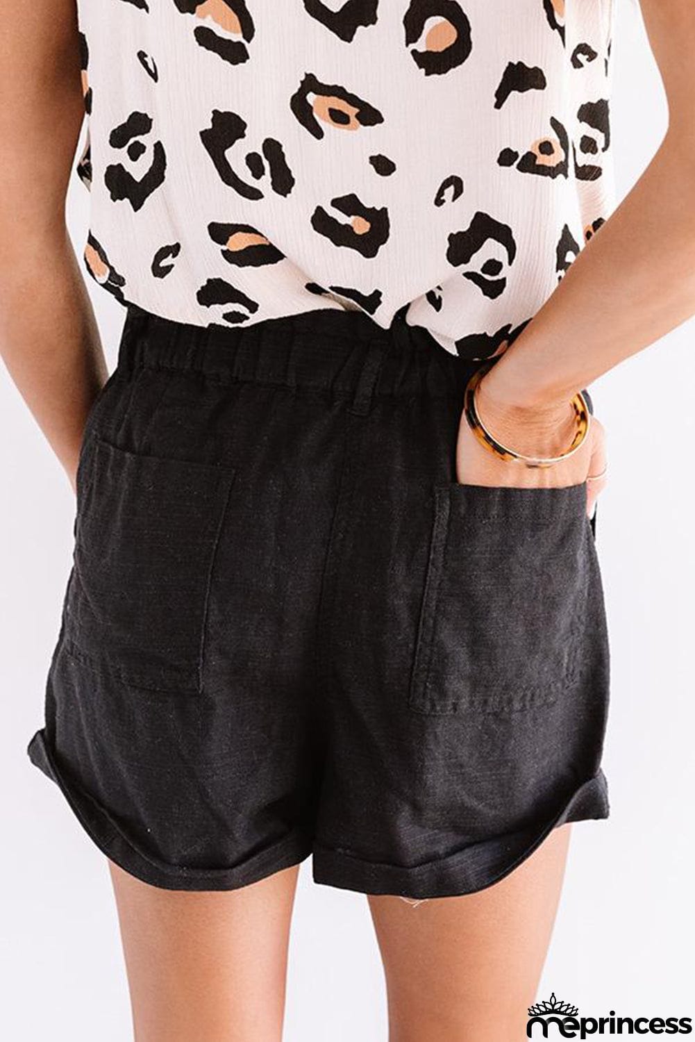 Khaki Cuffed High Waist Shorts