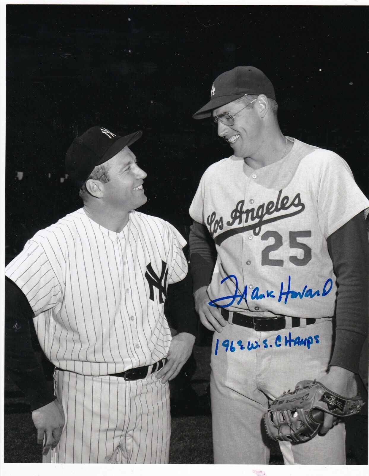 FRANK HOWARD LOS ANGELES DODGERS 1963 WS CHAMPS W/ MANTLE ACTION SIGNED 8x10