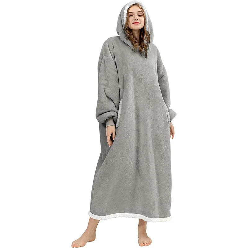 Woherb Oversized Hoodie Sweatshirt Women Casual Long Fleece Giant Wearable Blanket With Sleeves Loose Flannel TV Blanket Hoody