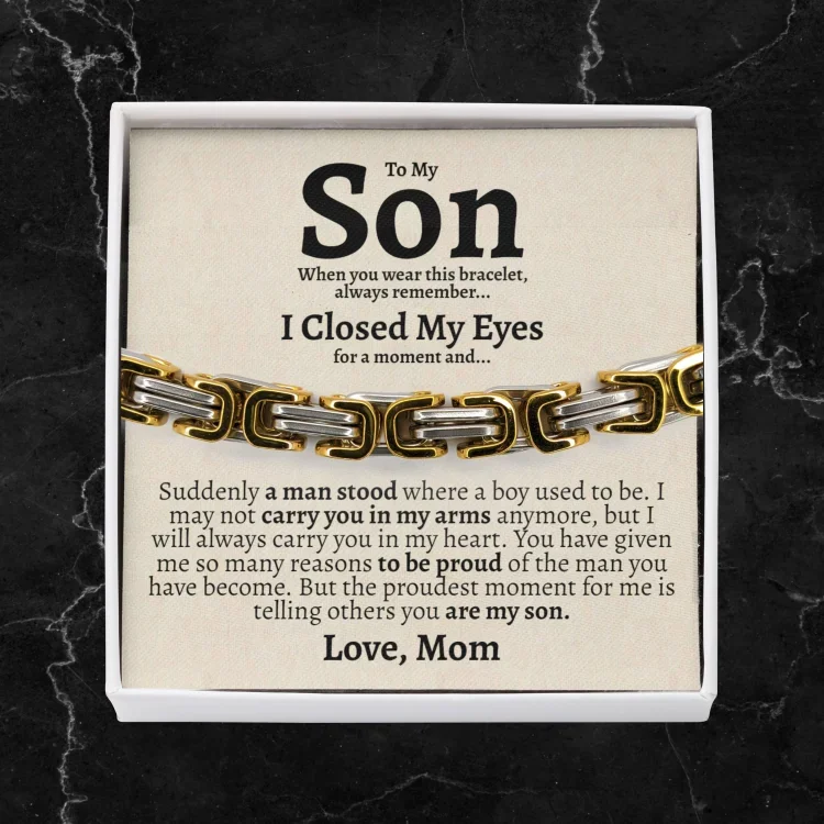 To My Son I'll always carry you in my heart Cuban Link Bracelet Stainless Steel Bracelet Warm Gift