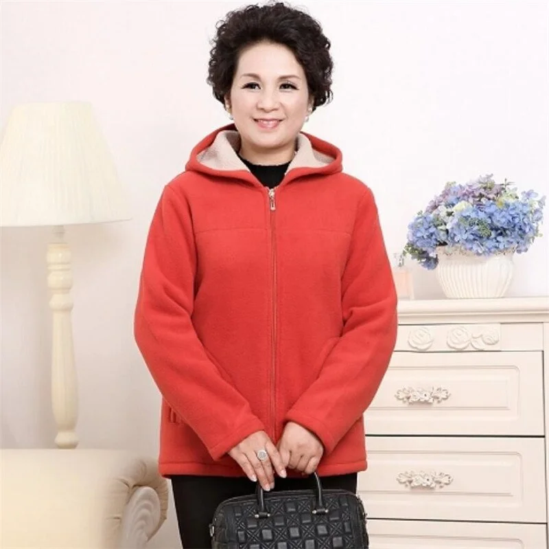 2021 Middle-aged Women Sweatshirt Hoodies Long-sleeved Fleece Jacket Female Plus Velvet Thick Plus Size 5XL Autumn Winter Coat
