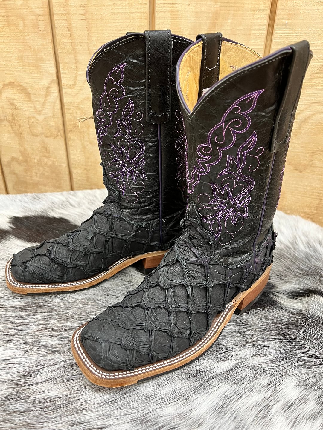 Anderson Bean Women's Black & Purple Big Bass Arapaima Square Toe Boots 335675
