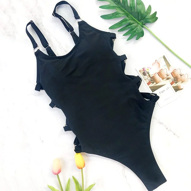 2022 Sexy Hollow Out Women Swimwear One Piece Swimsuit Female High Cut Monokini Bather Rings Bathing Suit Swim Bodysuit Lady