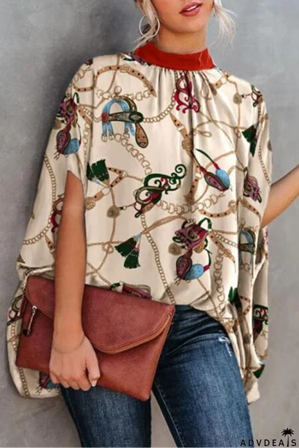 New Printed Crew Neck Bat Shirt Short Sleeve Loose Top