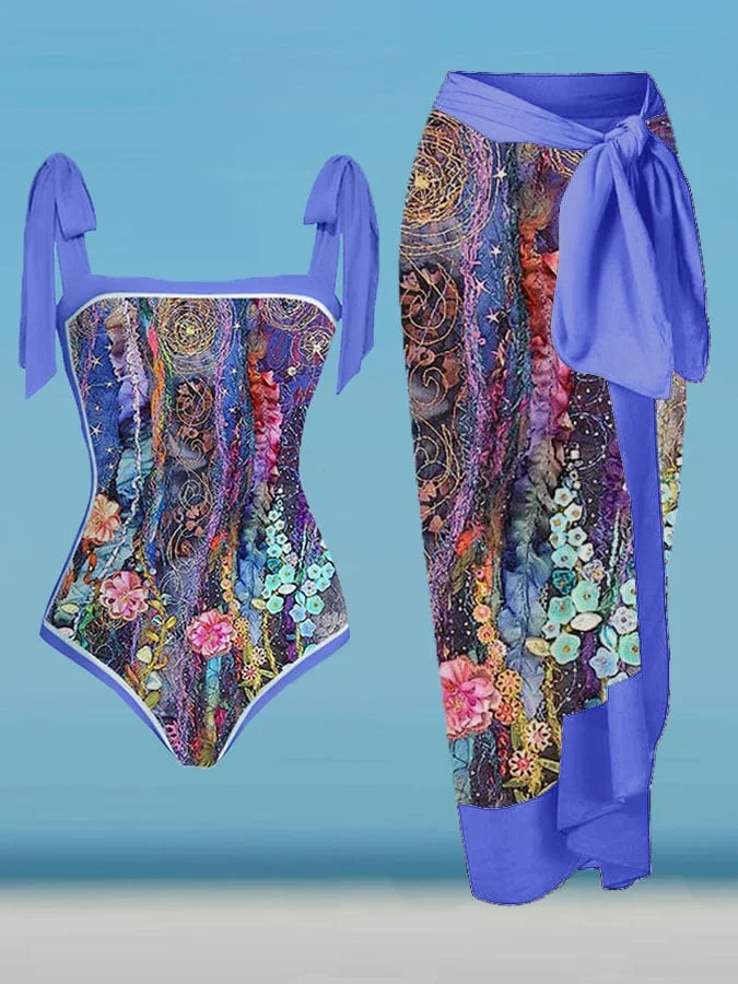 Vintage Floral Print Swimsuit And Apron