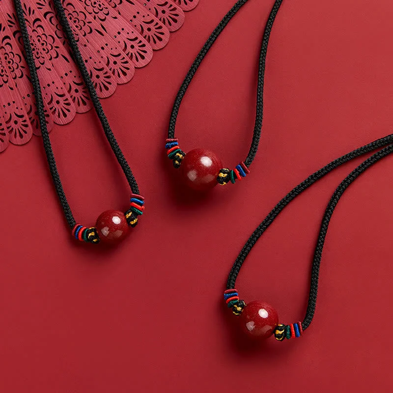 Cinnabar Bead Blessing String Necklace Pendant