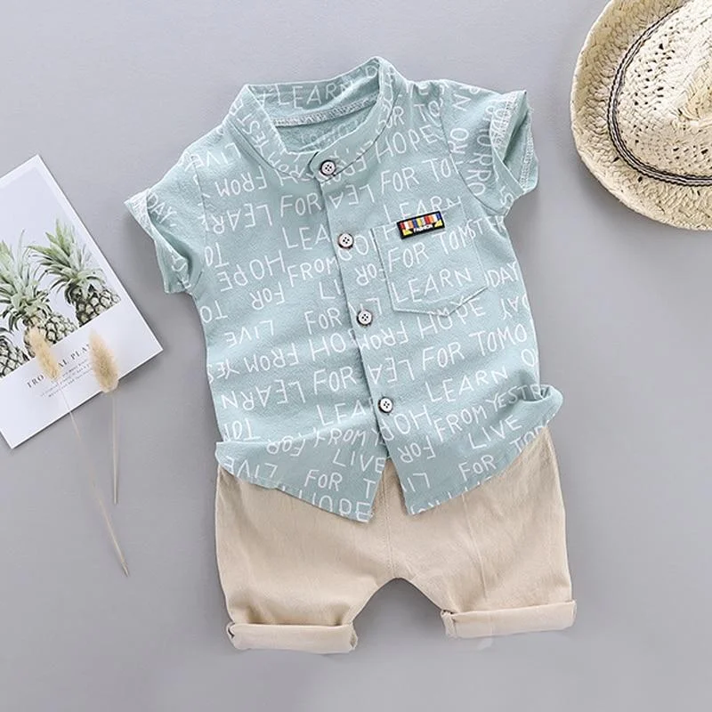 Boys Clothes Baby Summer Letter Shirt Set Print Short Sleeve Shirt + Pants for Infant Toddler Boy 2 PCS Outwear 1 2 3 4 Years