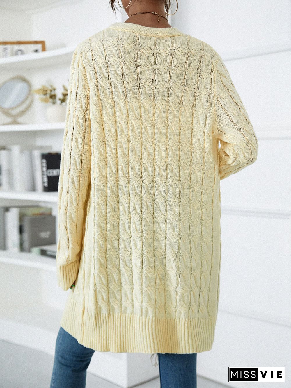 Women's Long Sleeve V-neck Pockets Sweater Tops