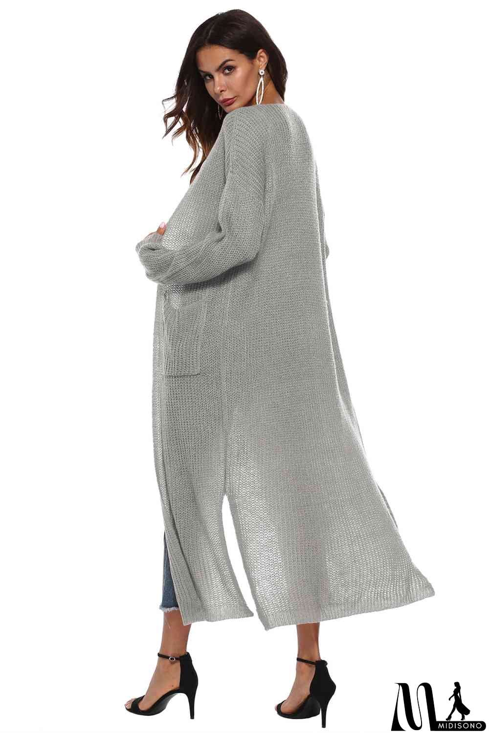 MidiSono - Long Sleeve Open Front Buttoned Cardigan