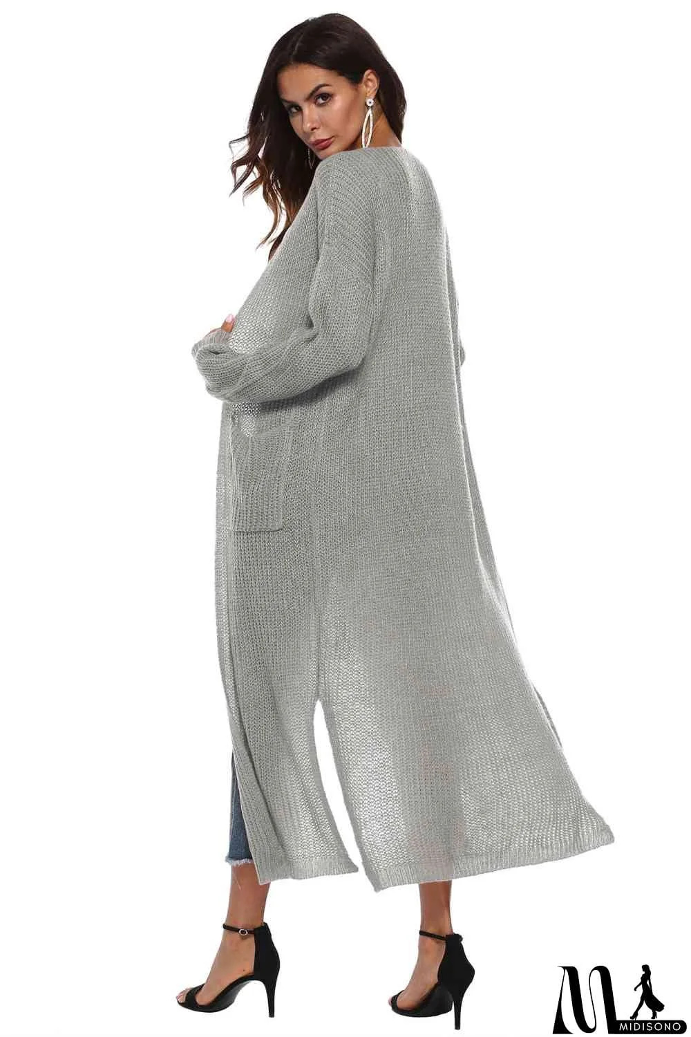 MidiSono - Long Sleeve Open Front Buttoned Cardigan