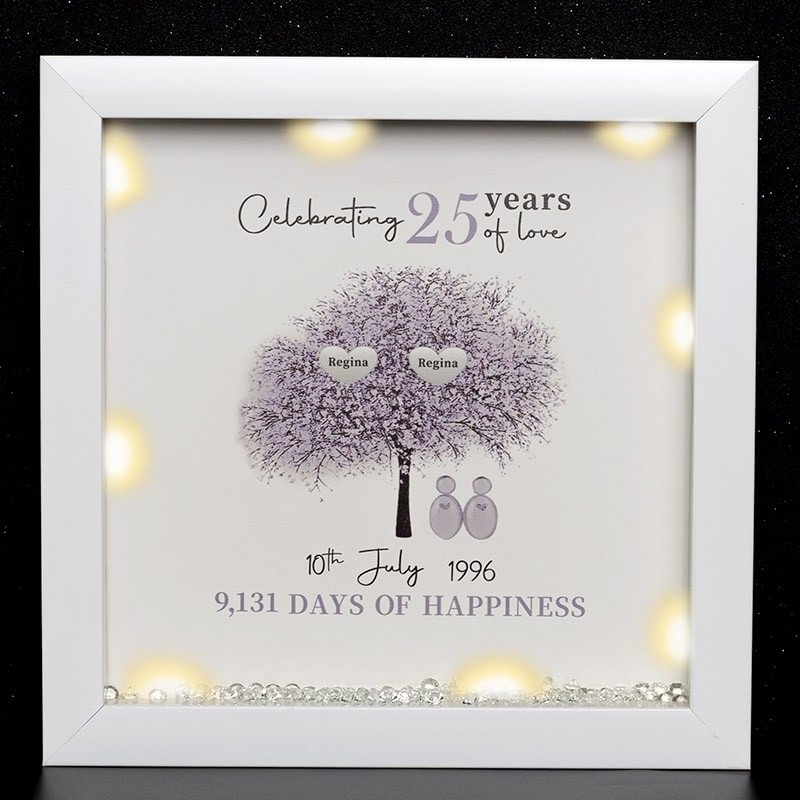 Vangogifts Purple 25th Wedding Anniversary Personalised Family Tree Framed Print Best Gift for Wife Husband