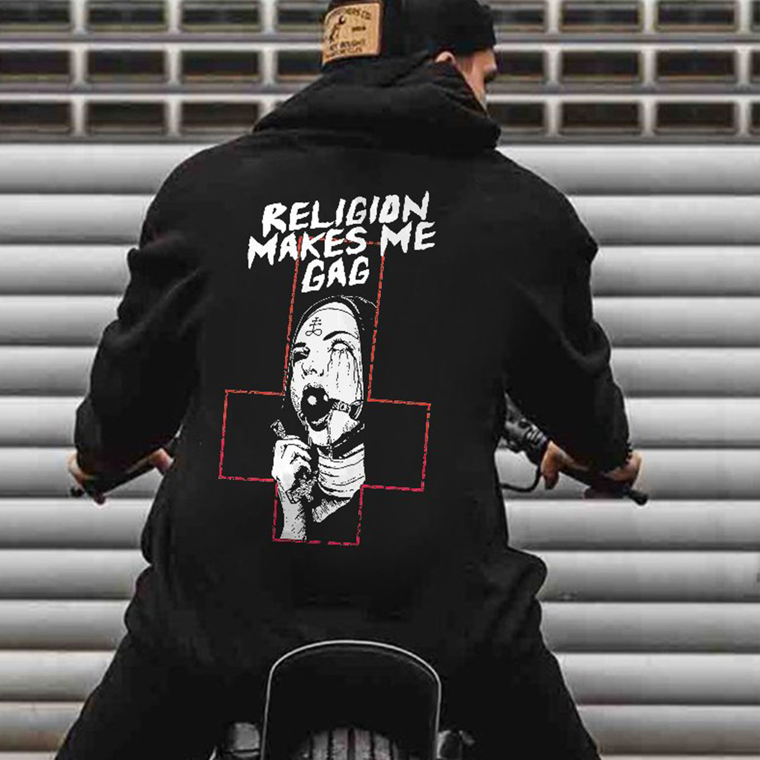 RELIGION MAKES ME GAG Nun Graphic Casual Black Print Hoodie