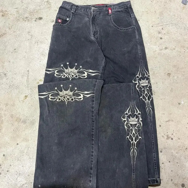 OLCooL Street Vintage Baggy Jeans Y2K Harajuku Fashion Casual Letters Embroidered Denim Trousers Gothic High Waist Women Clothing olcool
