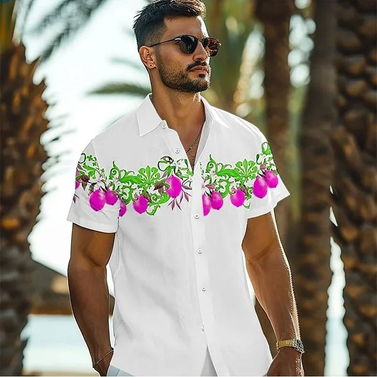 Kakacloud Men's stylish printed color block short sleeve button down shirt for everyday summer, perfect for summer beach vacations, Hawaii