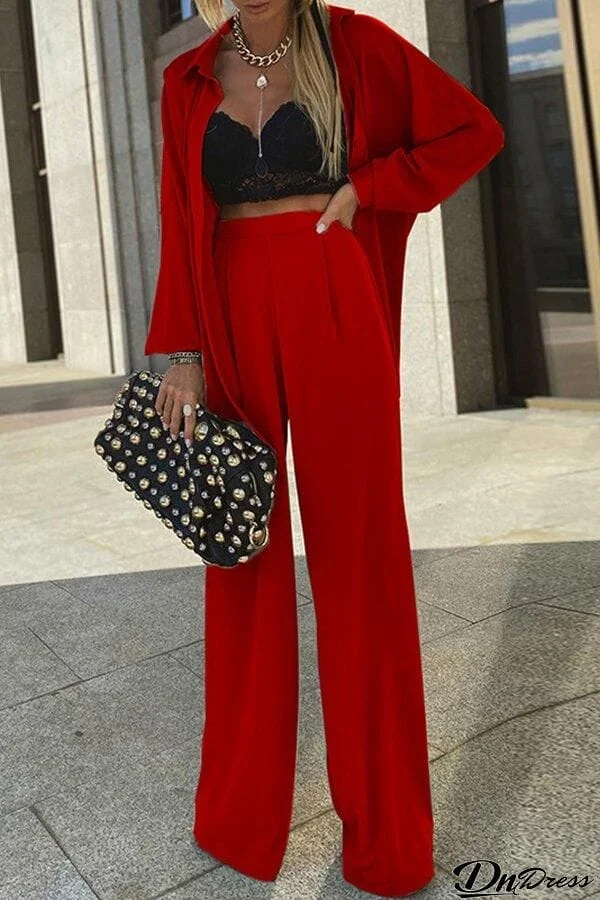 Fashion Casual Sunscreen Shirt Wide Leg Pants Two-piece Suit