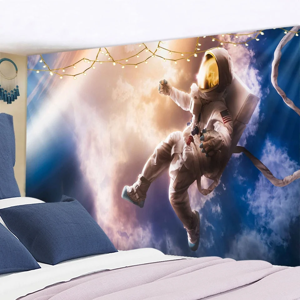 Spaceman Astronaut Wall Hanging Tapestry Psychedelic Polyestry Printed Tapestries Childrens Bedroom Background Decor Wall Carpet