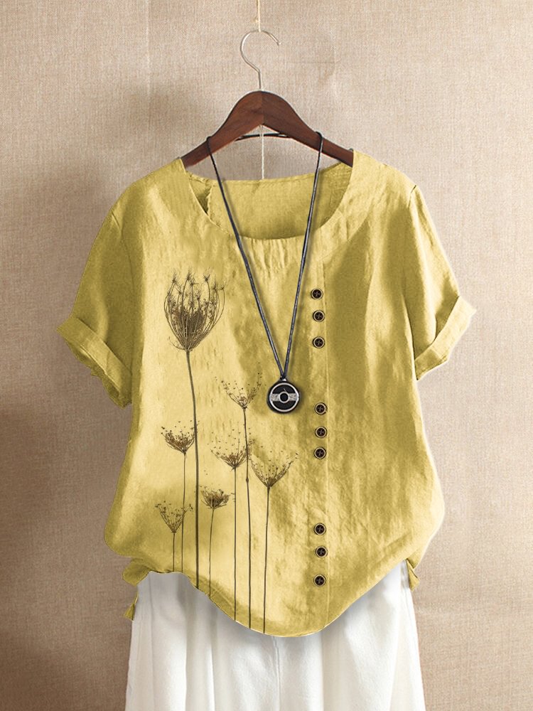 Floral Print O neck Short Sleeve Casual T Shirt For Women P1817524
