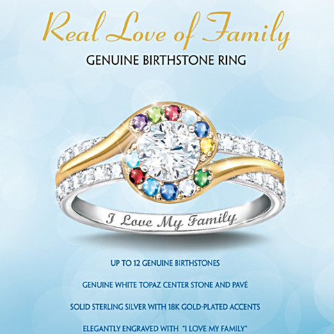 "l Love My Family" Personalized Genuine Birthstone Ring