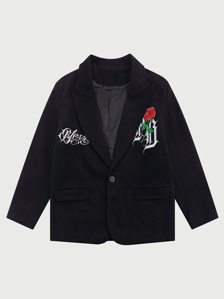 The Supermade Rose Embroidered Woolen Suit Blazer