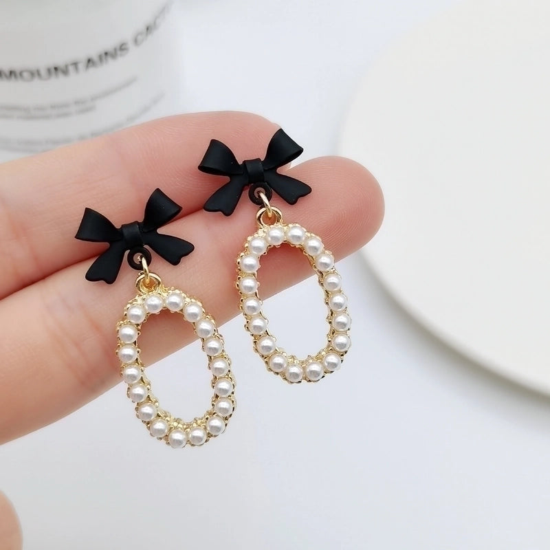 Minimalist Heart Shape Flower Resin Inlay Artificial Pearls Rhinestones Drop Earrings 1 Pair
