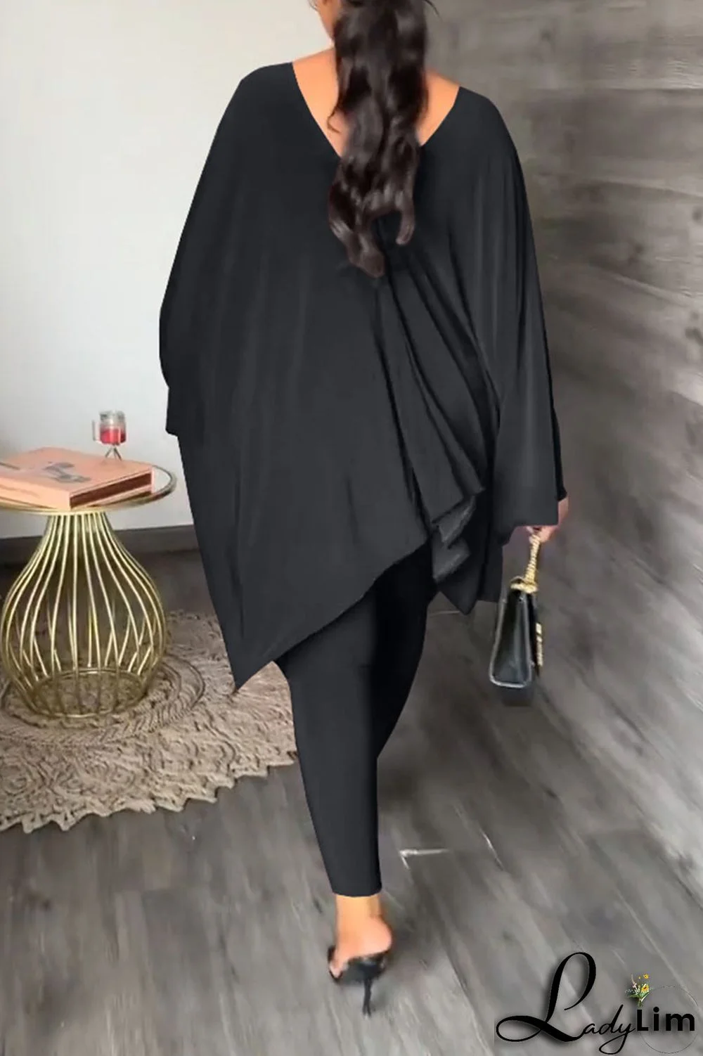 Black Casual Solid Patchwork V Neck Long Sleeve Two Pieces