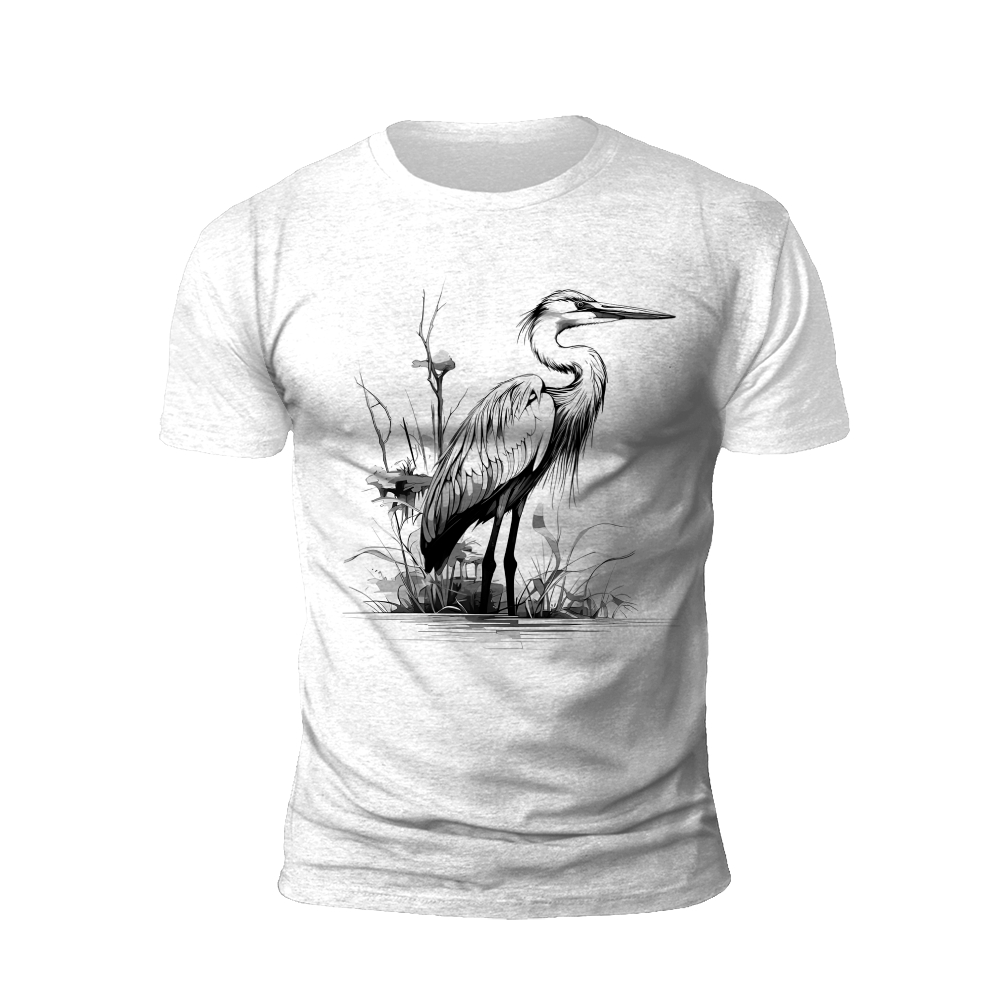 Tranquil Marsh: Heron and Nature T-Shirt
