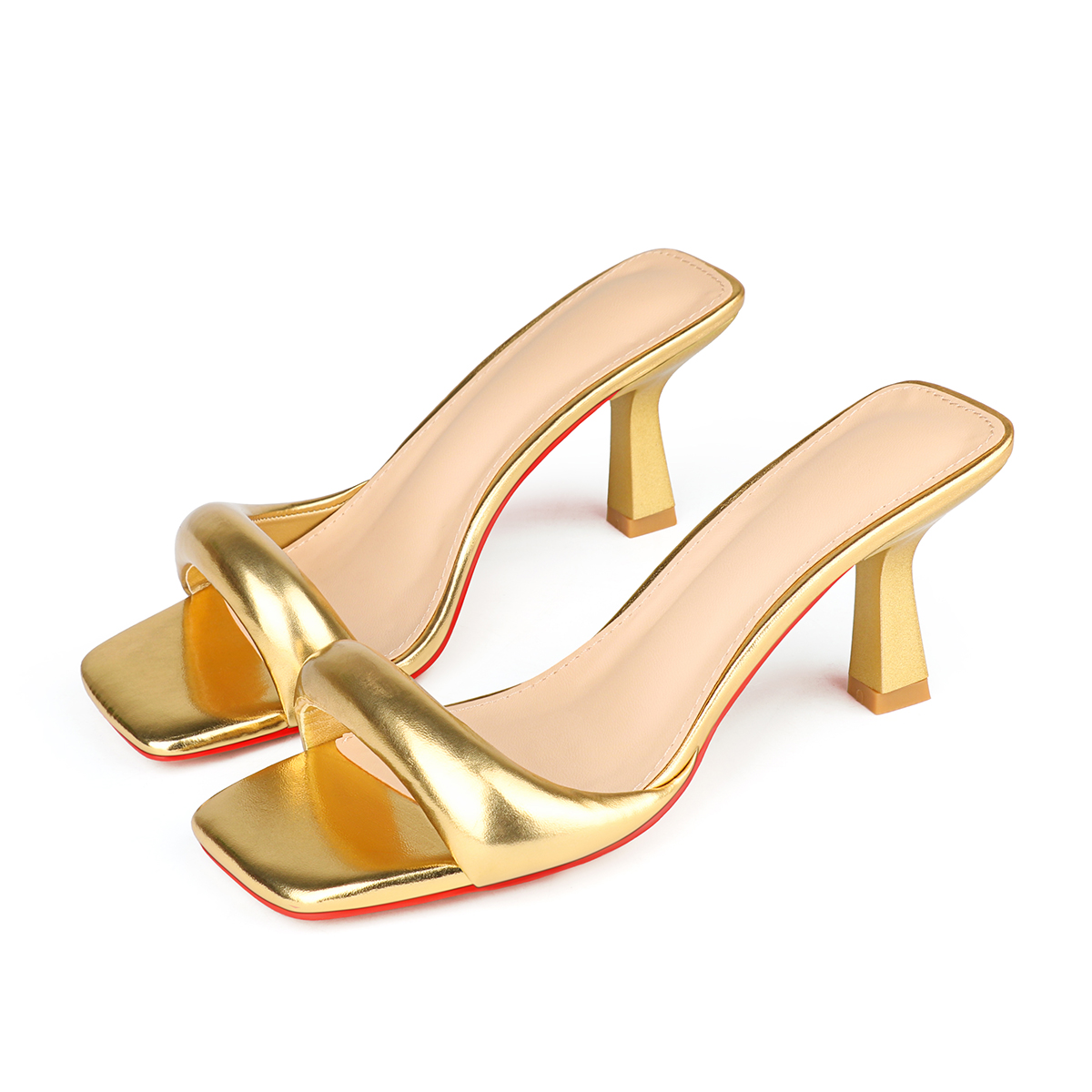 70mm Women's Special Heel Mule Sandals Square Toe Red Bottom Shoes  -vocosishoes