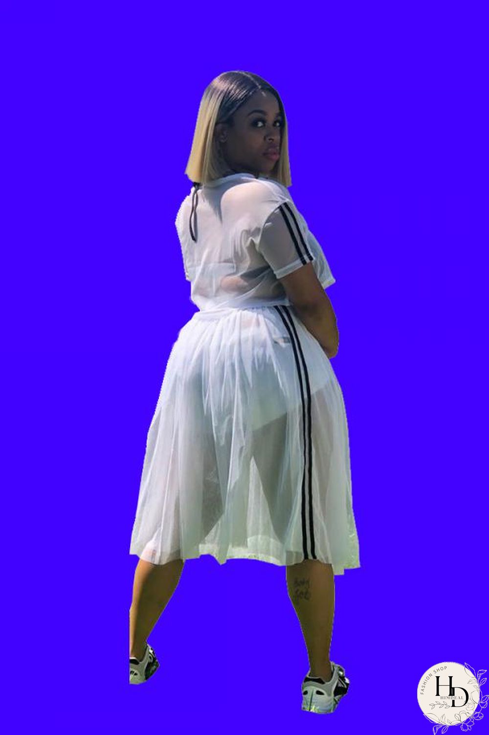 White Polyester Sexy Fashion asymmetrical Fluorescent crop top Solid Two Piece Suits Draped Pleated skirt