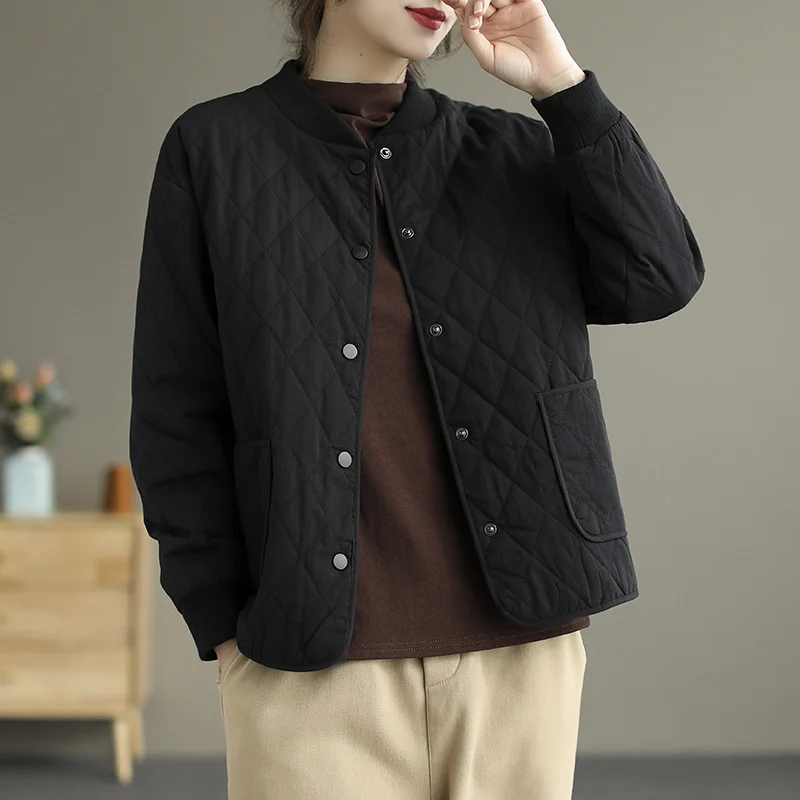 Solid Color Diamond Check Long Sleeve Casual Jacket