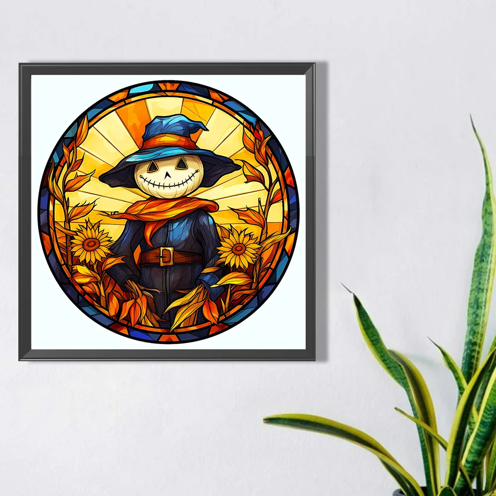 Diamond Painting - Full Round Drill - Stained Glass Pumpkin Scarecrow(Canvas|50*50cm)