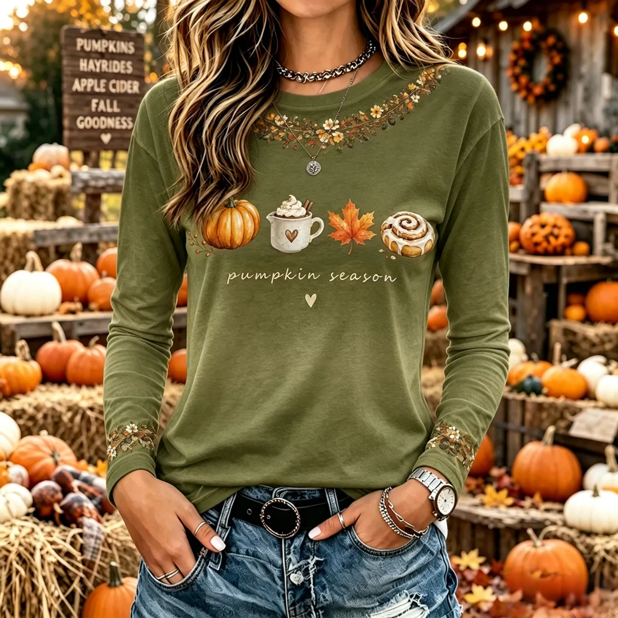 Comstylish Women's Vintage Halloween Fall Heart In Skeleton Print Crew Neck Long Sleeve T-shirt