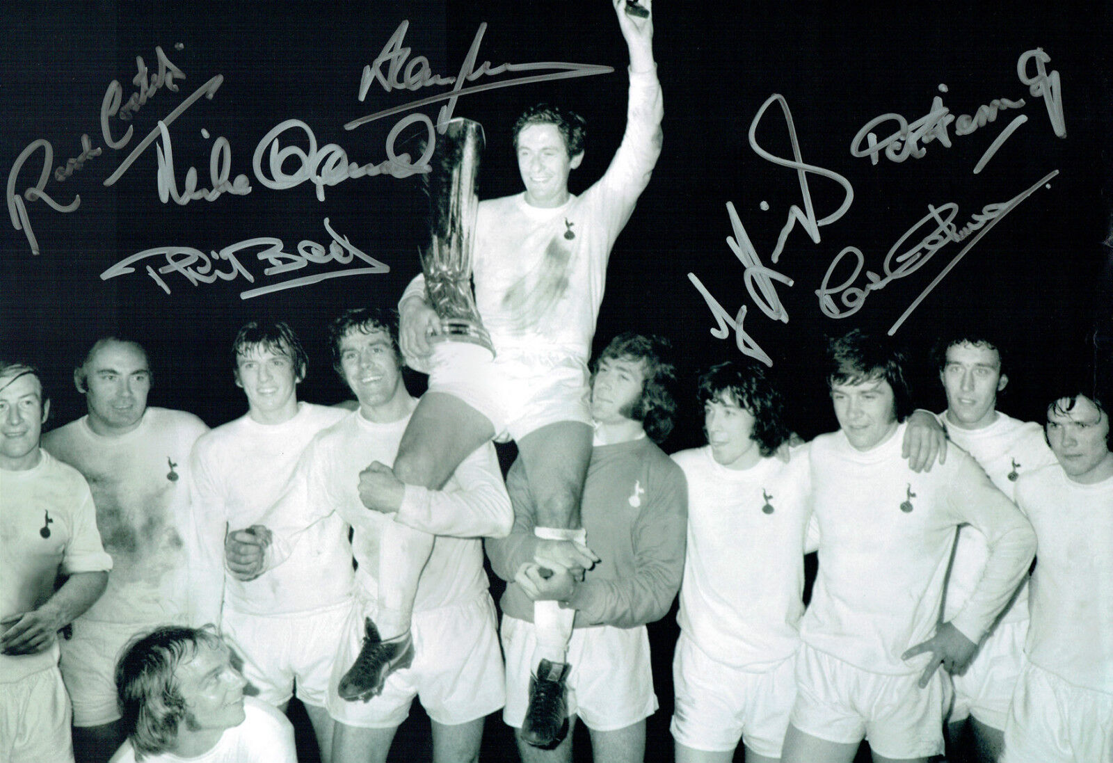 Spurs Multi Signed Autograph 16x12 1972 UEFA Cup Winning Squad Photo Poster painting AFTAL COA