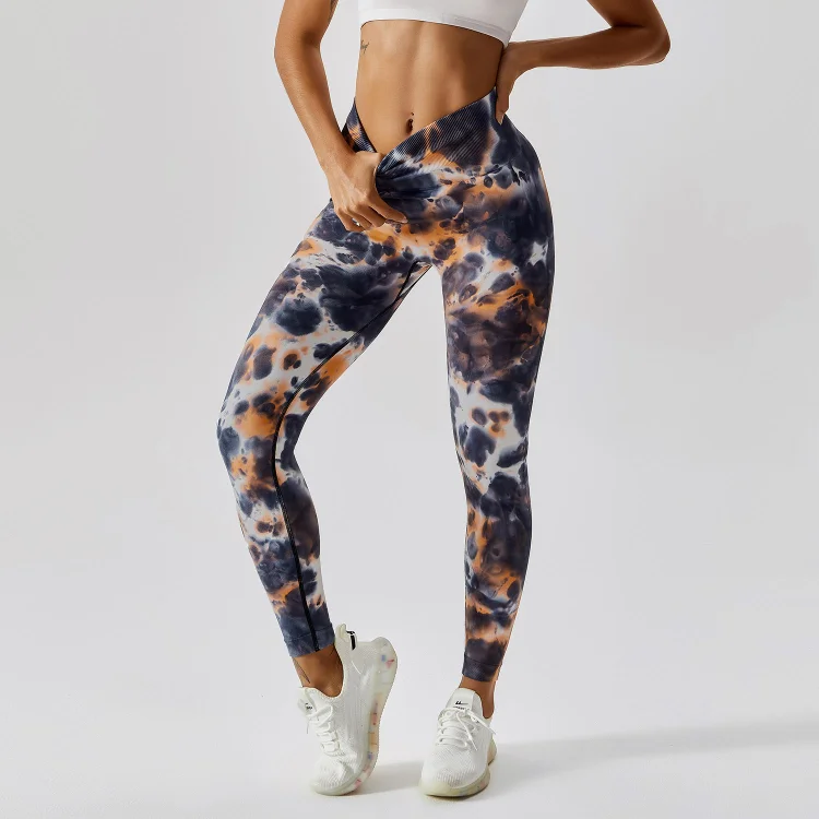 PASUXI Nylon Tie-Dye Tight Gym Sports Fitness Butt Lift Scrunch High Waist Seamless Sexy Gym Fitness Yoga Leggings Pant huanwei