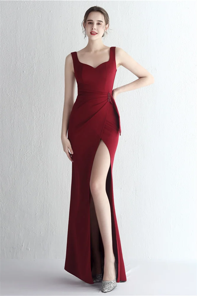 Luluslly Straps Sleeveless Evening Gowns Mermaid Long With Slit