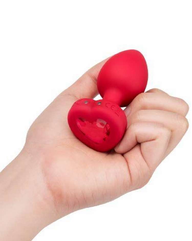 Pornhint B-Vibe Vibrating Heart Shaped Jewel Anal Plug M/L - Red