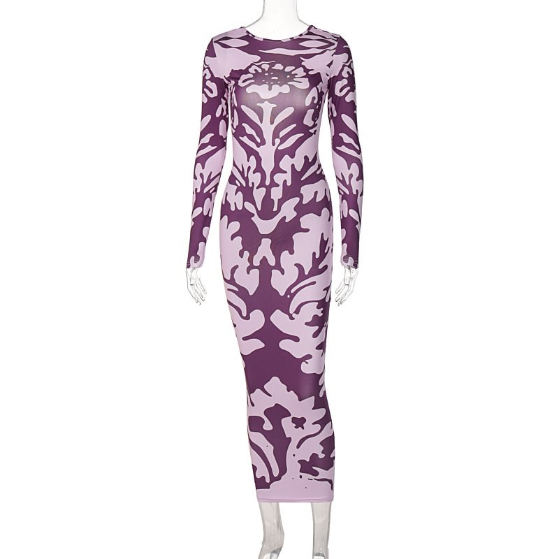 Fashion Printed Slim Back Long Sleeved Dress For Women | EGEMISS