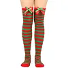 Women's Christmas Festival Bowknot Ball Striped Long Socks 