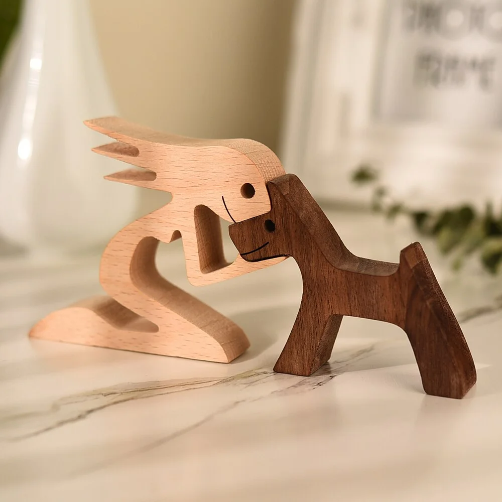 Puppy Wooden Ornaments Family Home Decoration Figurine Craft Miniature Craft Decor Desktop Table Ornament Gift DIY Wood Piece