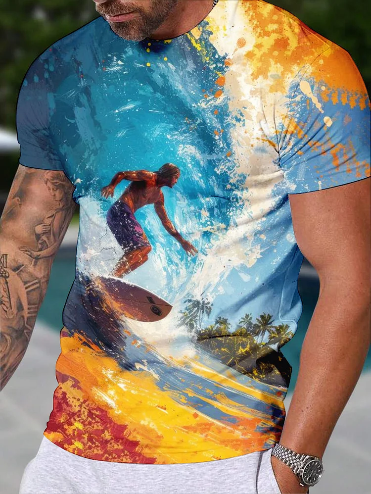 Men's Hawaii Surfing Vacation Tie Dye Art Print T-Shirt