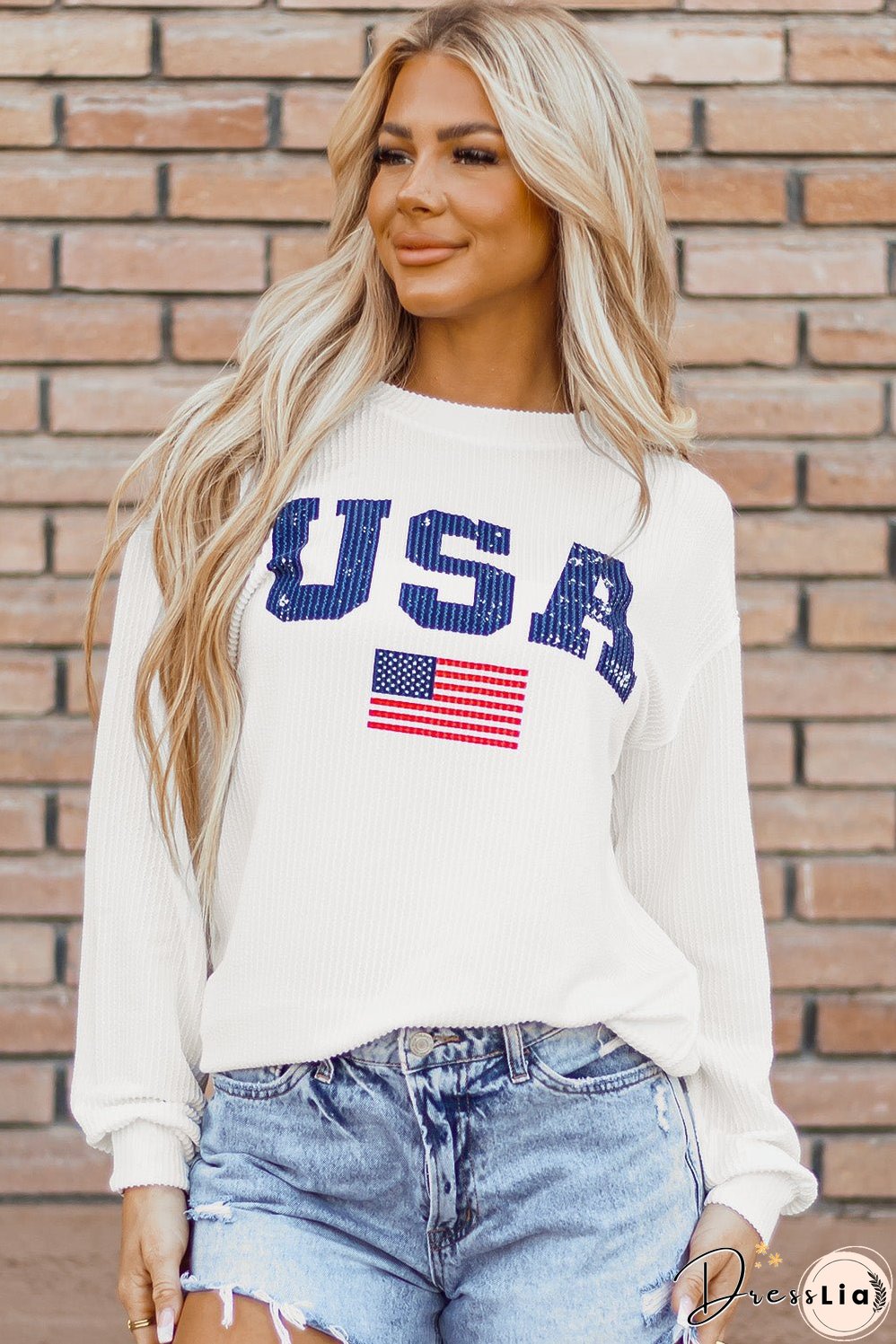 USA Flag Corded Graphic Sweatshirt