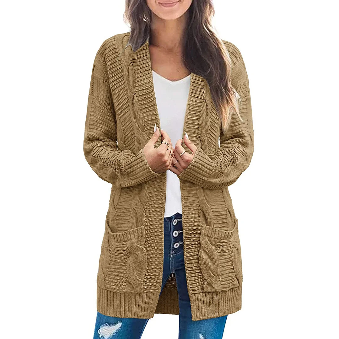 2022 WOMEN'S LONG SLEEVE CABLE KNIT CARDIGAN SWEATERS