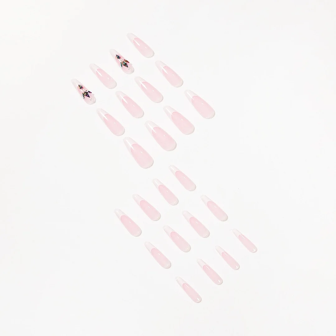 Fake Nails White French Fancy Color Diamonds Full Cover Fake Nails DIY Glue Press On Nails Nail Supplies For Professionals-Nail Inspo