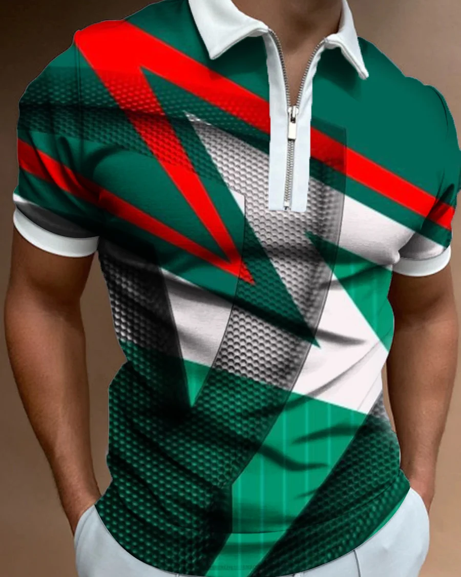 Men's Casual Geometric Short-Sleeved Polo Shirt