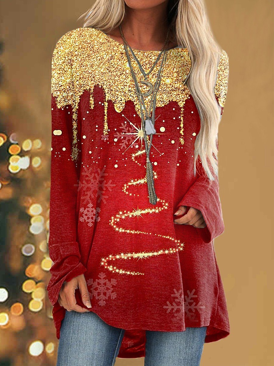 Women's Golden Printed Snow Loose T-shirt