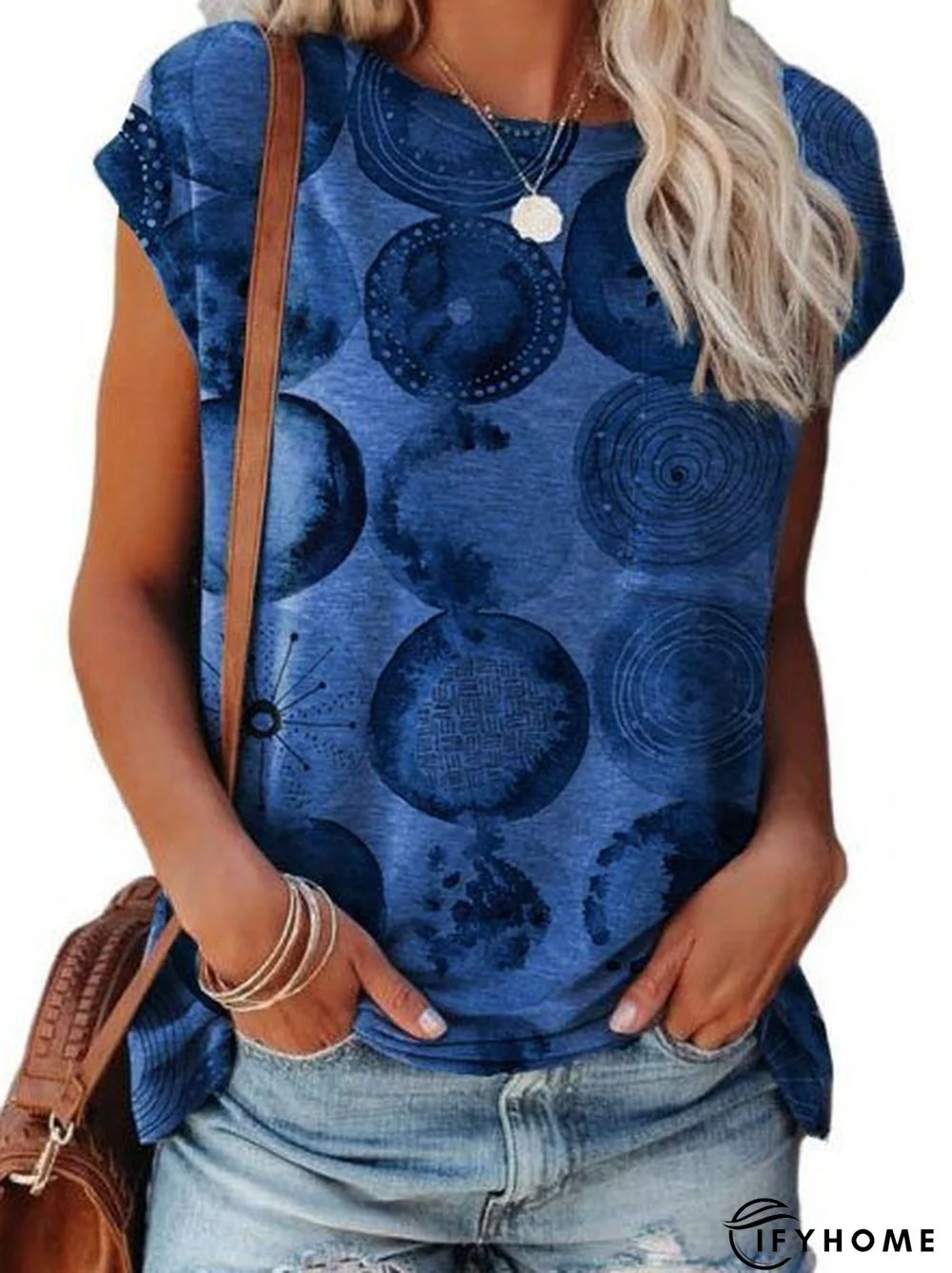 Casual Polka Dots Floral-Print Short Sleeve T-shirt | IFYHOME