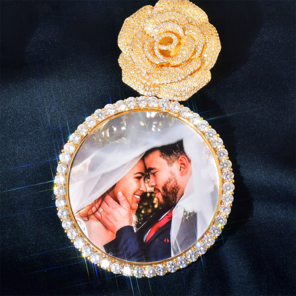 Custom Rose Large Round With Chain Picture Pendants
