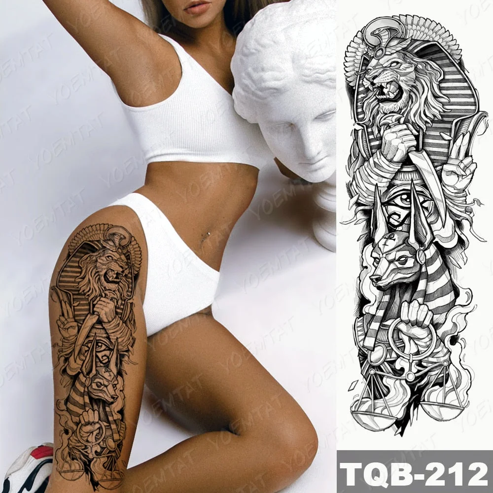 Large Arm Sleeve Tattoo Sphinx Anubis Egypt Waterproof Temporary Tatto Sticker The Eye Of Horus Wedjat Body Art Full Fake Tatoo